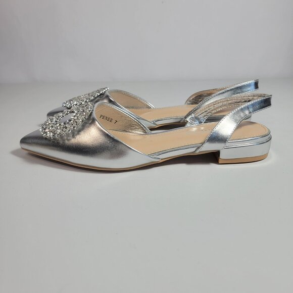 Berness Women's Silver Penee Pointy Toe Slingback Silver Flats Size 7 - Picture 7 of 12